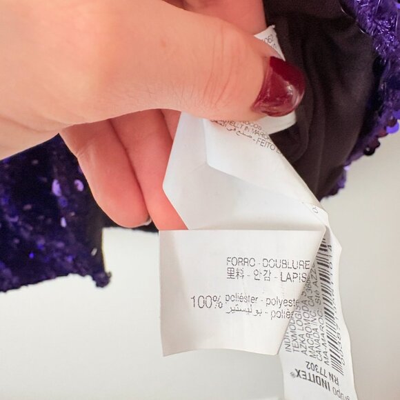 Zara Festive Sequin Blazer Dress Long Sleeve Collar Purple Blogger Fav Size XS - Picture 9 of 9